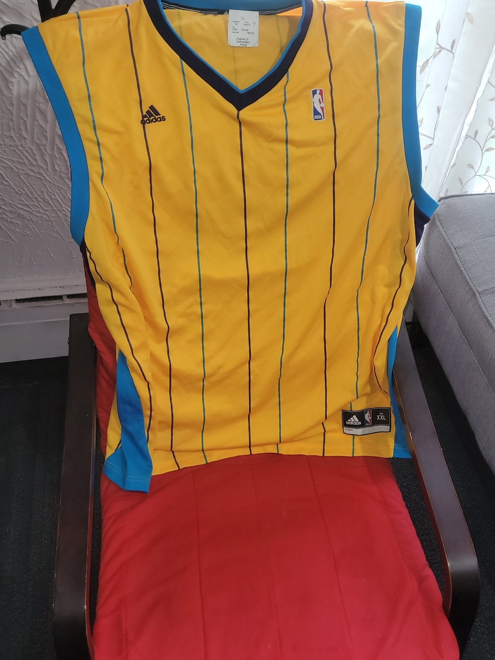 Adidas NBA Yellow Pinstripe Basketball Jersey